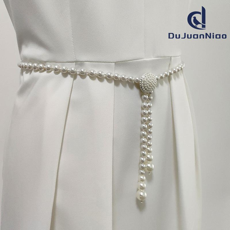 Perlenbesetzter Taillengürtel für Damen, elegantes, rundes Damenkleid