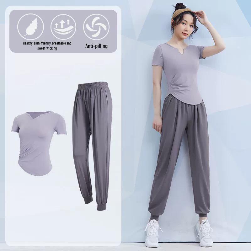 Women's Spring/Summer Yoga Suit Set - Short Sleeve Activewear for Outdoor Runs, Pilates, and Fitness Training