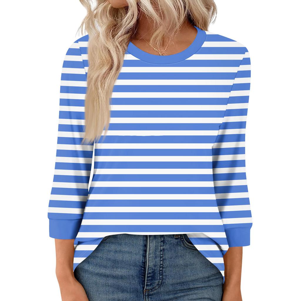 Women's Fashion Casual Seven Sleeve T-Shirt Print Round Neck Top