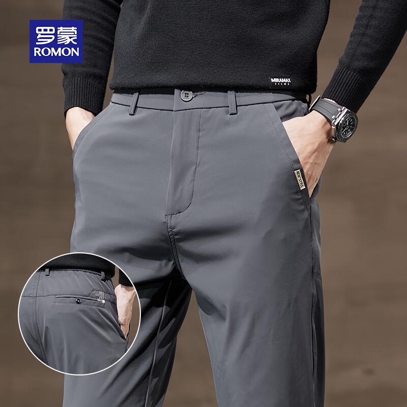ROMON Men's Thickened Straight Fit Business Casual Trousers