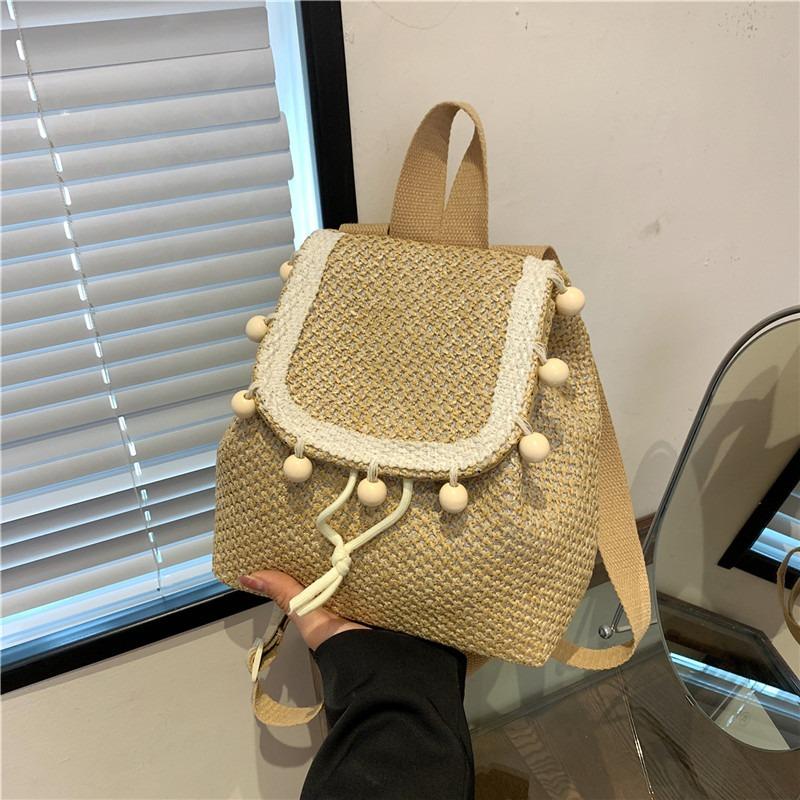 Ethnic Wind Straw Woven Bag Spring and Summer Woven Backpack Large Capacity Leisure Lightweight Travel Backpack
