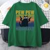 Pew Madafakas Black Cat Print Male Cotton Tee Clothing Personality Vintage Cotton TShirts Casual Trend Tops Unisexs Short Sleeve