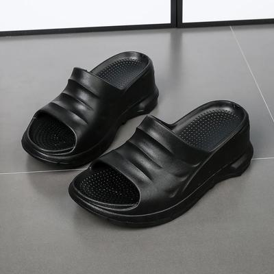 Women's Slippers Summer EVA Solid Color Wedge Heel Open Toe Home Bathroom Slippers Non-slip Soft Thick Bottom Women's Shoes
