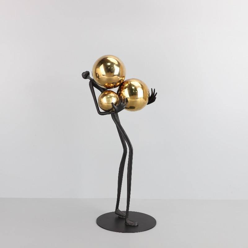 Modern Figurines Metal Ball Bearer Figurine Aesthetic Creative Art Sculptures Luxury Living Room Ornaments Home Decorations