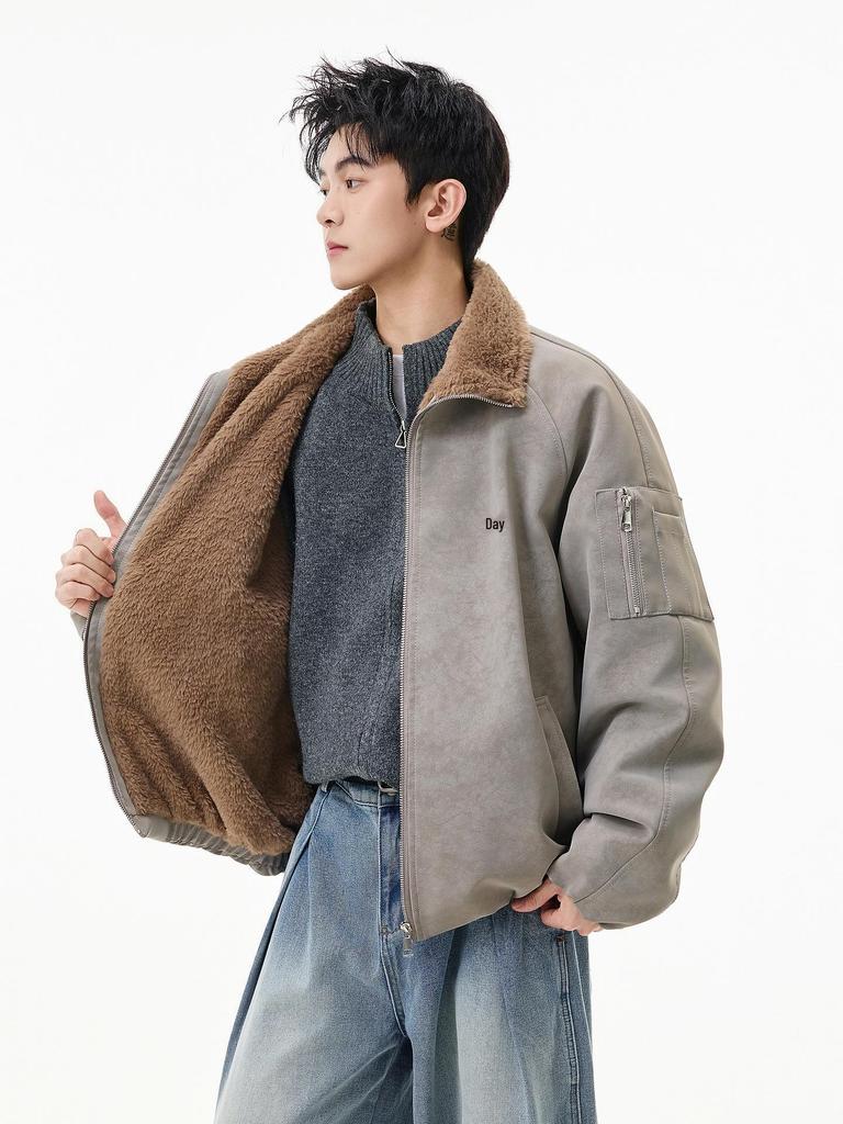 Men's Trendy Thickened Cotton Lapel Jacket for 2025 Fall/Winter - Loose Warm Motorcycle Outerwear