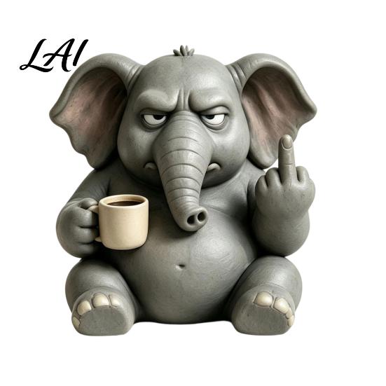 Funny Gorilla Hippo Elephant Figurines Middle‑Finger Figurine with Coffee Cup Resin Animal Statue Novelty Desktop Home Decor for Living