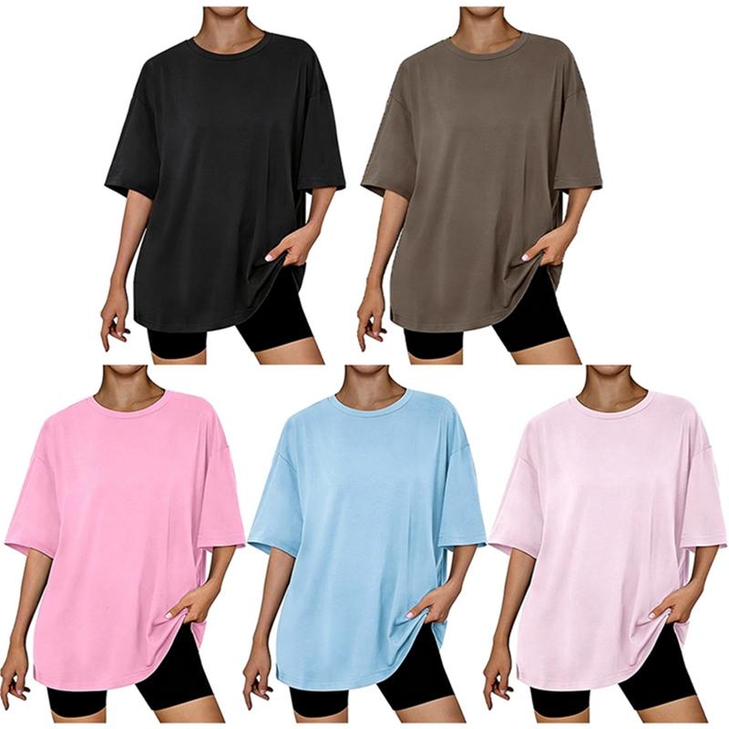 Women's Solid Color Round Neck Loose T-shirt Short Sleeve Top