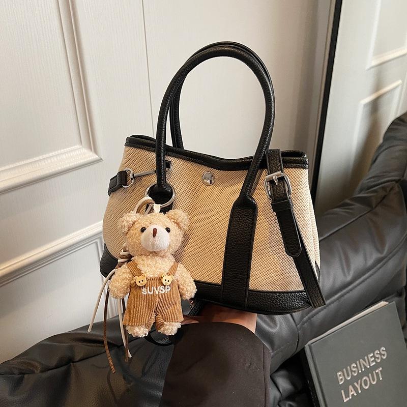 

Холщовая сумка-тоут контрастного цвета женская большой вместимости для поездок на работу, на плечо, сумка-мессенджер в стиле кэжуал, универсальная No pendant чёрный