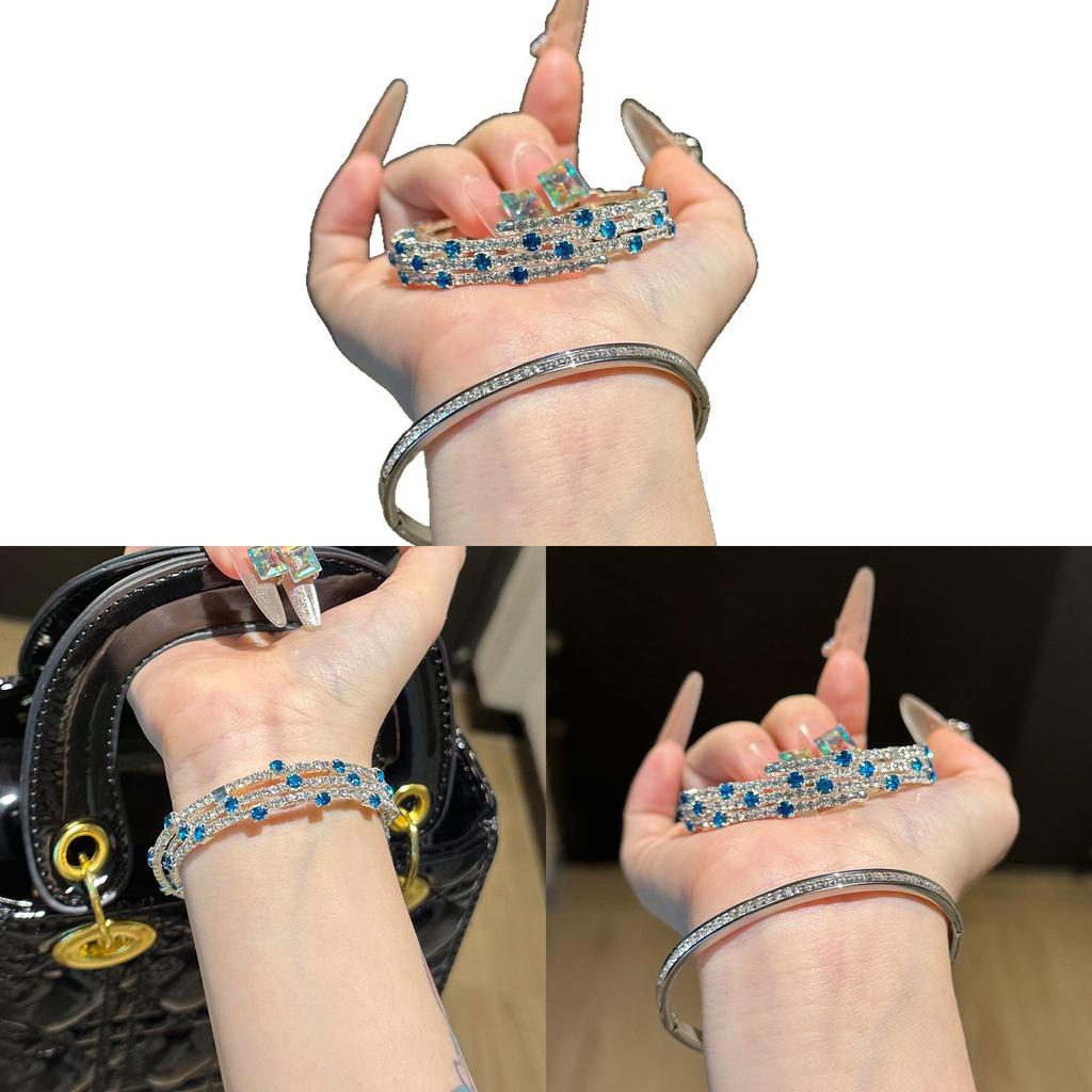 Luxury Zircon Triple Layer Open Bracelet With Flower Accents For Fashionistas And Office Wear