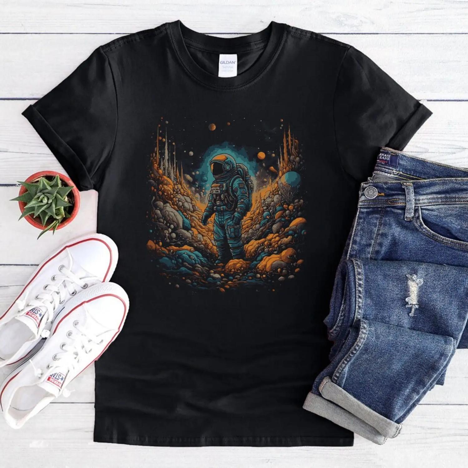 Space T Shirt AstronauT Galaxy Universe Lover Interstellar For Him Her(3) S чёрный