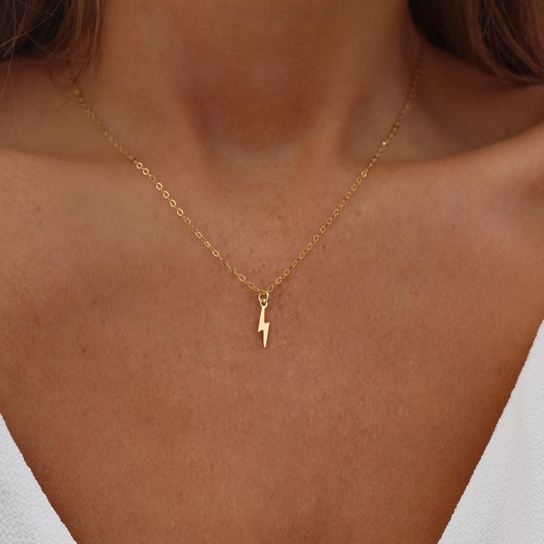 

New products, accessories, metal mini lightning, handmade simple necklaces. золотой