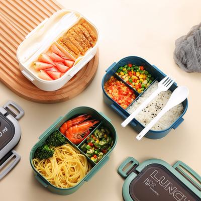 Einzelne Doppelschicht-Lunchbox, tragbares Fach, Obst- und Lebensmittelbox, Mikrowellen-Lunchbox mit Gabel und Löffel, Picknick-Frischebox