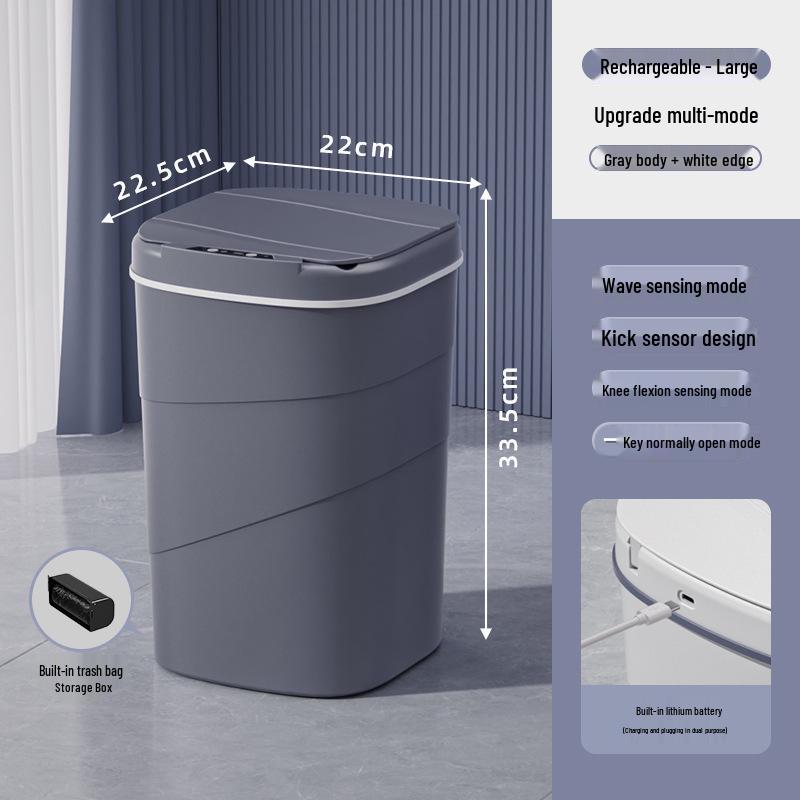 2026 Smart Sensor Trash Can: 14L with Blue Light Night Light, Press Ring Flip Lid & Spiral Pattern.