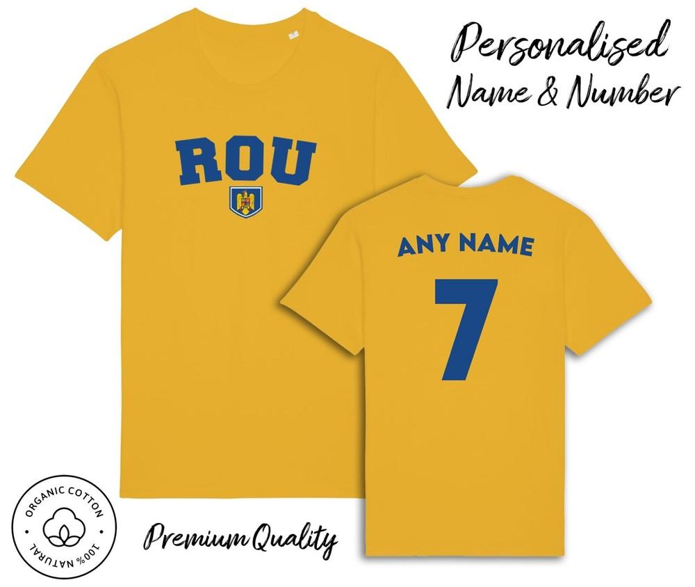 

Румыния ROU Футболка 2024 Персонализированное имя и номер Взрослые Дети Младенец, Футбол Евро 2XL