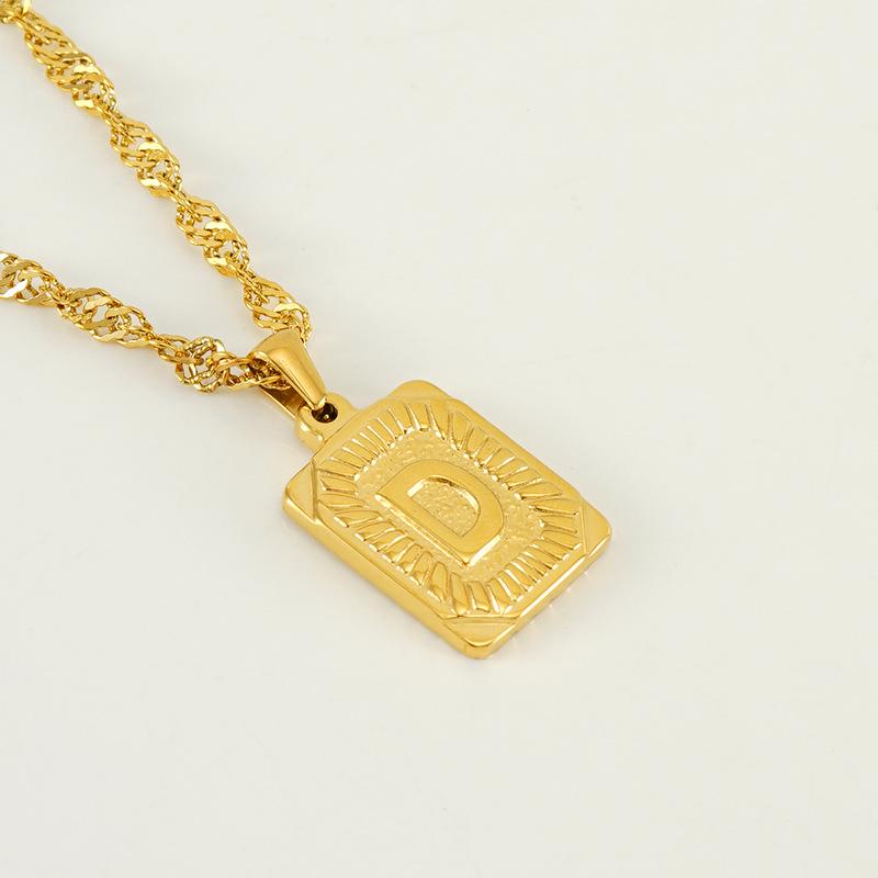 Men's 18K Gold Square Stainless Steel Alphabet Pendant Necklace