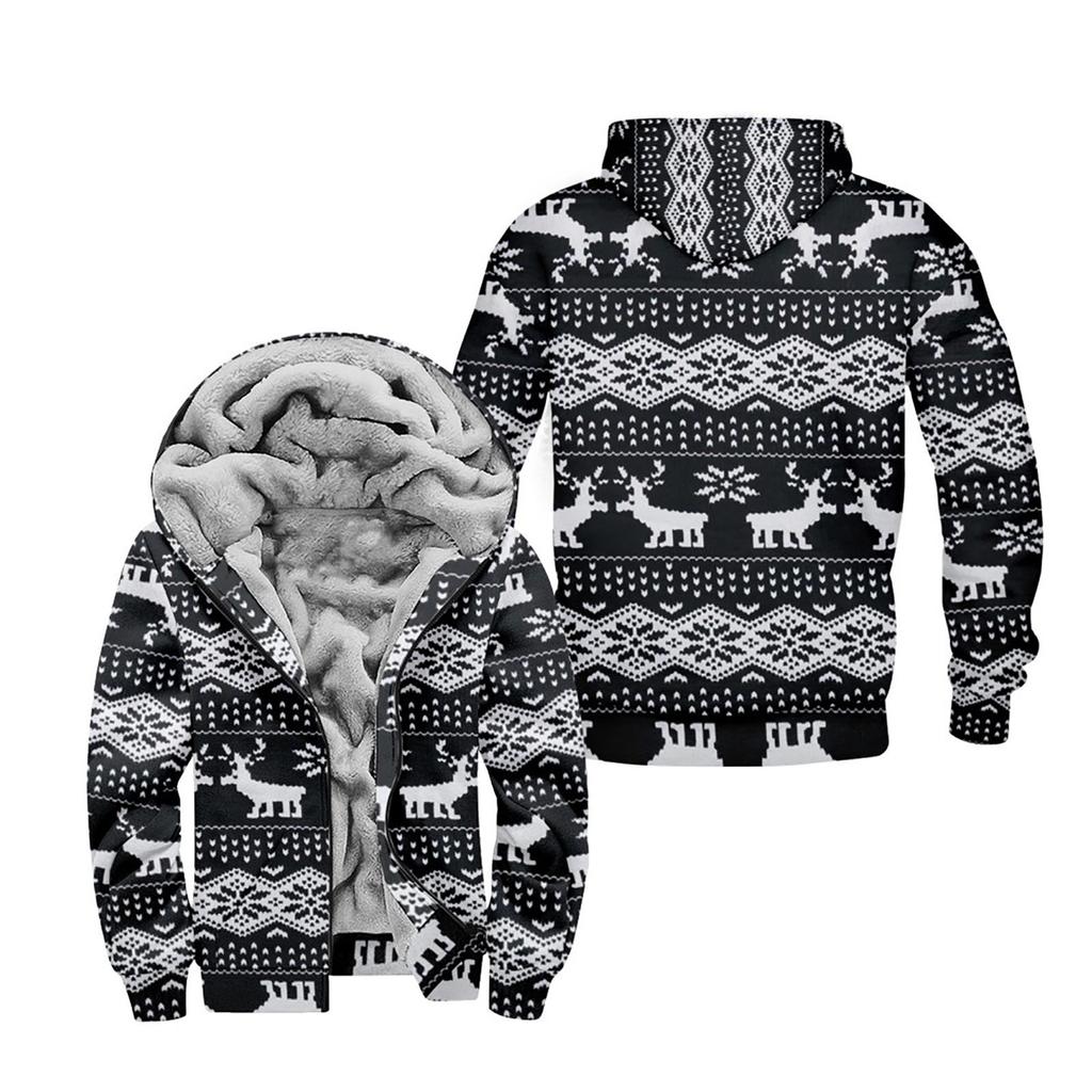 Men's Personalized Casual Printing Long Sleeve Zipper Sweater Thick Cotton Suit Winter