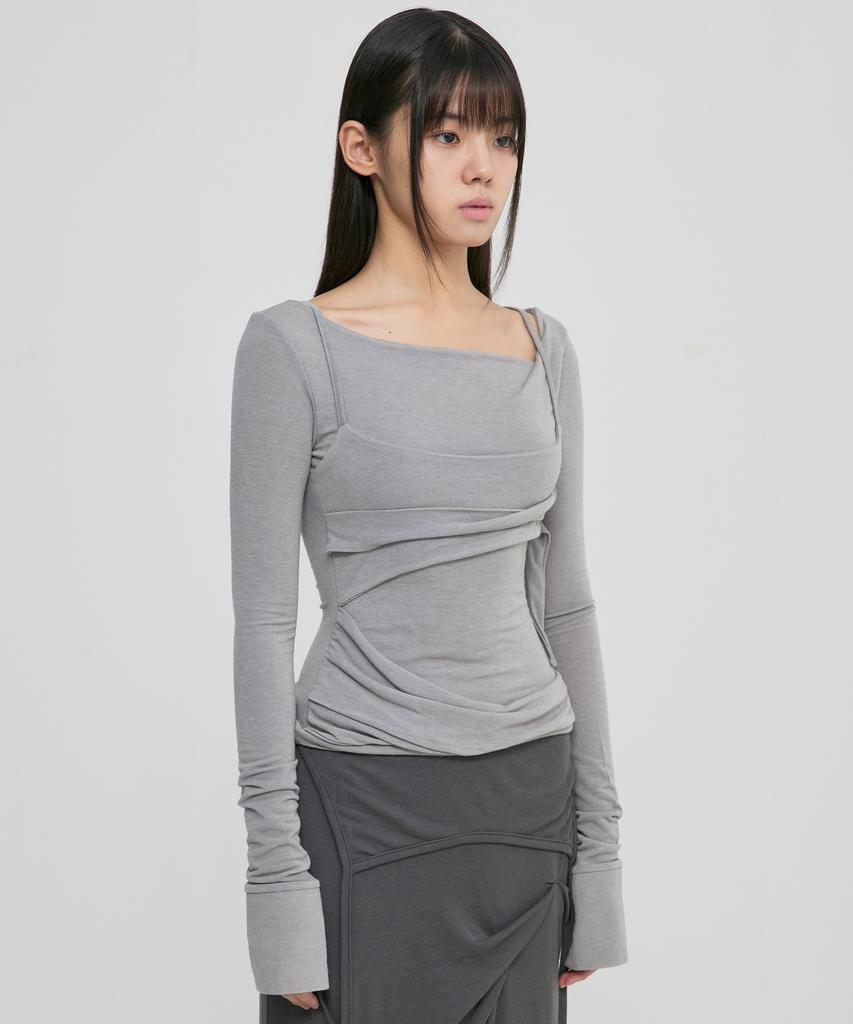 Peulleeoeob Layered Bustier Long Sleeve (Fl-105_Gray)