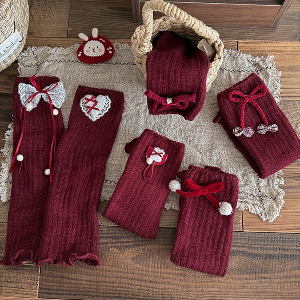 Bow Design Furry Leg Warmers Middle Tube Lolita Boots Cover Harajuku Warm Knee Sleeve  Sleeping Use