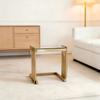 41cm Modern Square Side Table for Living Room with Clear Tempered Glass Desk and Gold Stainless Steel Frame Luxury Mirror Finish for Bedroom Balcony