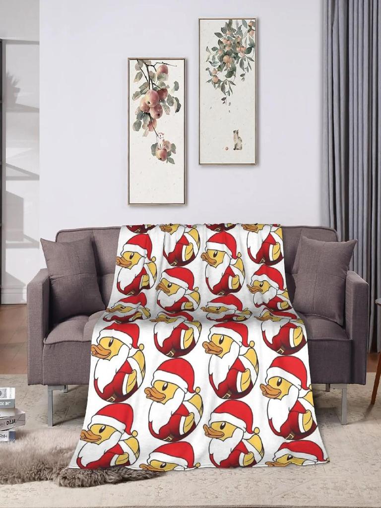 Santa Claus Rubber Duckie Plush Blanket Super Soft Flannel Throw for Living Room Bedspread Students Bed Cover Funny Gift