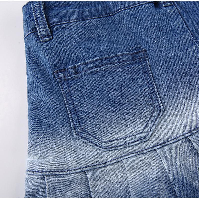 Fashion Denim Pleated Skirt Women High Waist Button Zipper Pocket Ruffle A-line Sexy Mini Skirts Female 2025 Spring Summer Lady Skirt