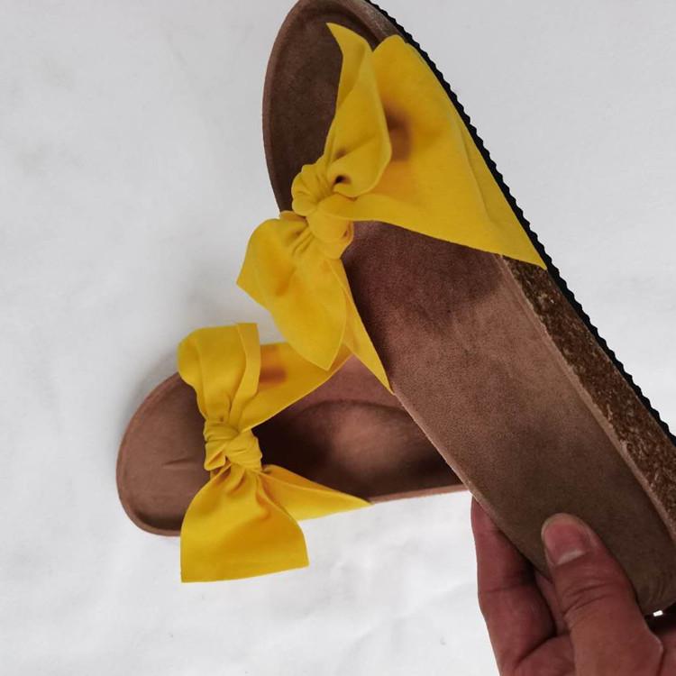 2025 Summer Foreign Trade Large Size Bow Slippers Female Leopard Print Casual One-word Suede Flat Bottom Sandals