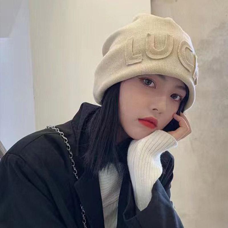 

Жіноча шапка-біні з літерами в стилі хіп-хоп, осінньо-зимова тепла в язана велика шапка-біні, шапка-біні, корейська шапка-пуловер, шапка-вушанка, шапка-боне бежевий