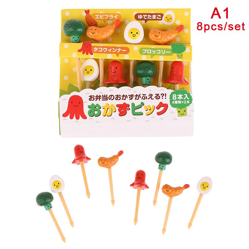 1set Kids Fruit Picks Needle Stick Toothpicks Mini Creative Fruit Cake Dessert Food Forks Lunch Box Decor Bento Accessories