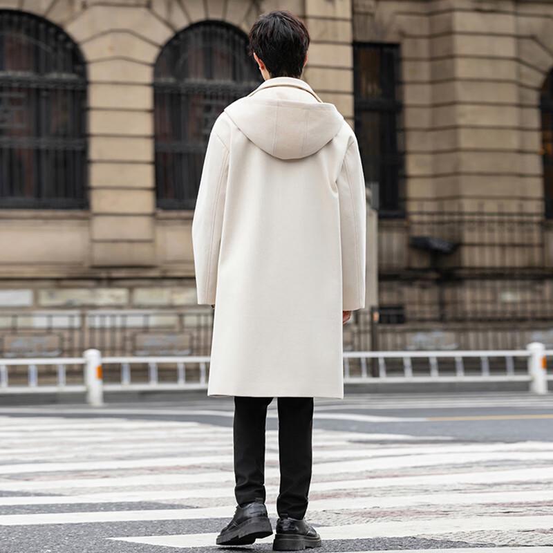 ROMON Men's Mid-Length Hooded Wool Blend Trench Coat
