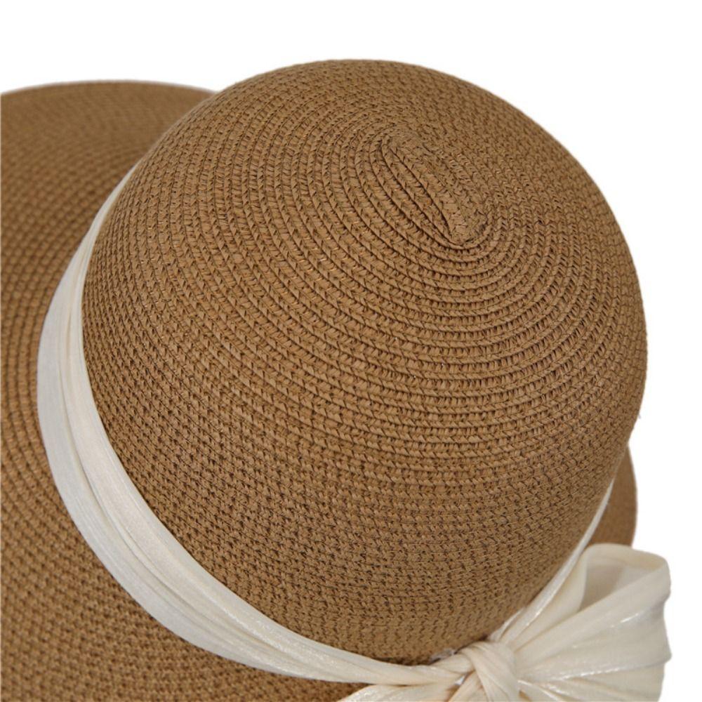 Foldable Lace Brim Sunshade Cap Wide Brim Sun Protection Cap Vacation Straw Sun Hat  Beach