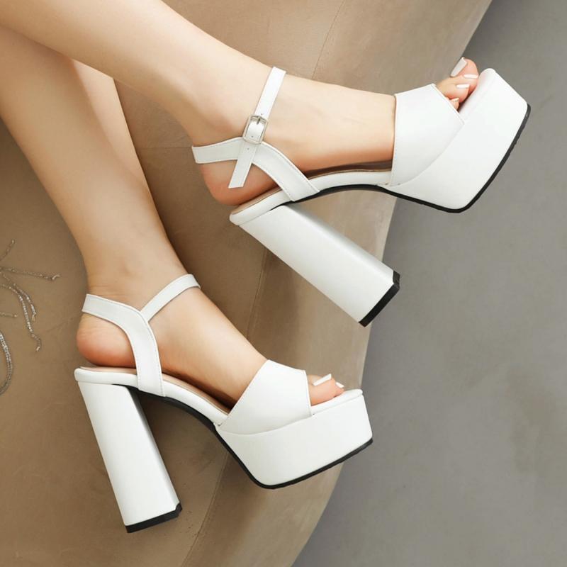 Platform Women's Sandals Summer Shoes Ankle Strap White Black Block High Heels Flip Flops Female Party Dance Shoes Large Size