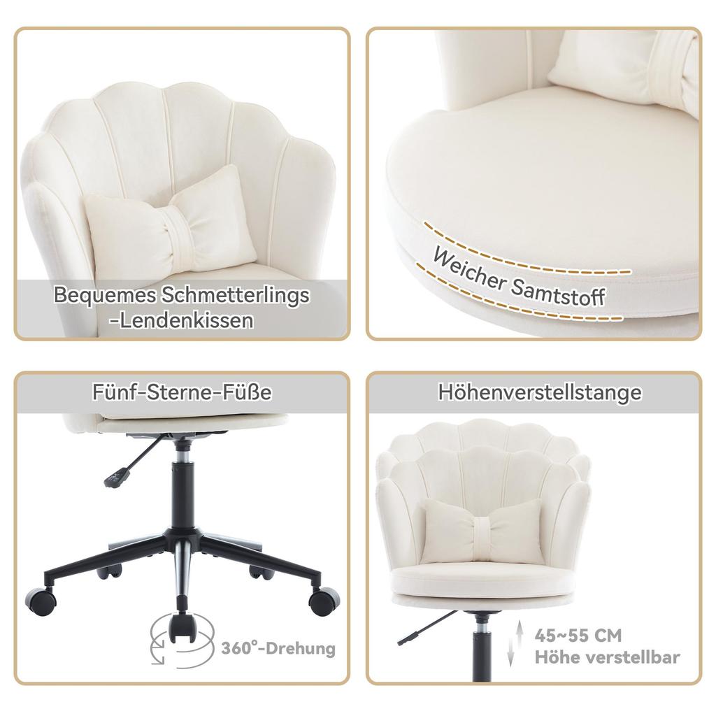 Schreibtischstuhl Flieks Moderner Bürostuhl mit Blütenblatt-Rückenlehne, für Wohnzimmer, Schlafzimmer und Büro, Beige