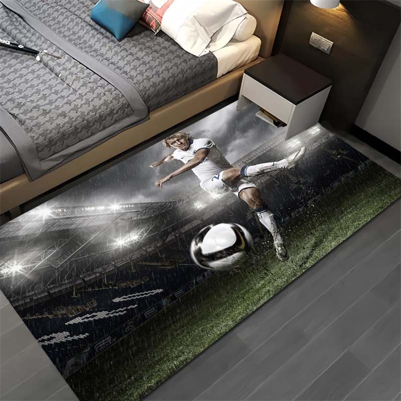 Football Player Print Area Rug Soccer Stadium Non‑Slip Floor Mat for Living Room Bedroom Home Decor