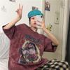 Dámske letné tričko s krátkym rukávom a potlačou písmen s okrúhlym výstrihom, voľný top s krátkym rukávom, streetwear tričko s batikovanou potlačou