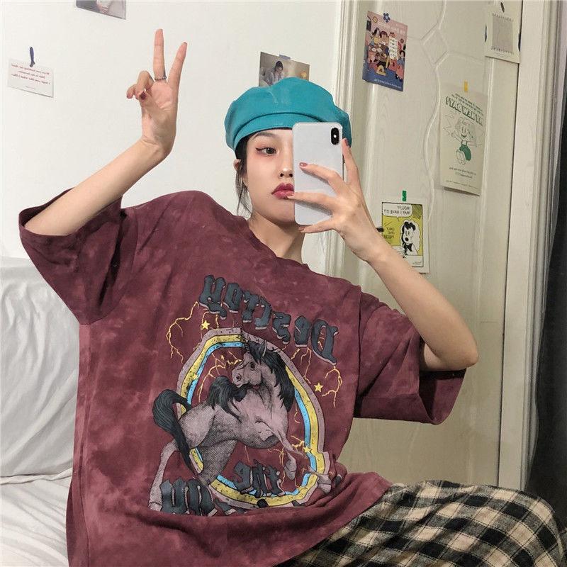 Dámske letné tričko s krátkym rukávom a potlačou písmen s okrúhlym výstrihom, voľný top s krátkym rukávom, streetwear tričko s batikovanou potlačou