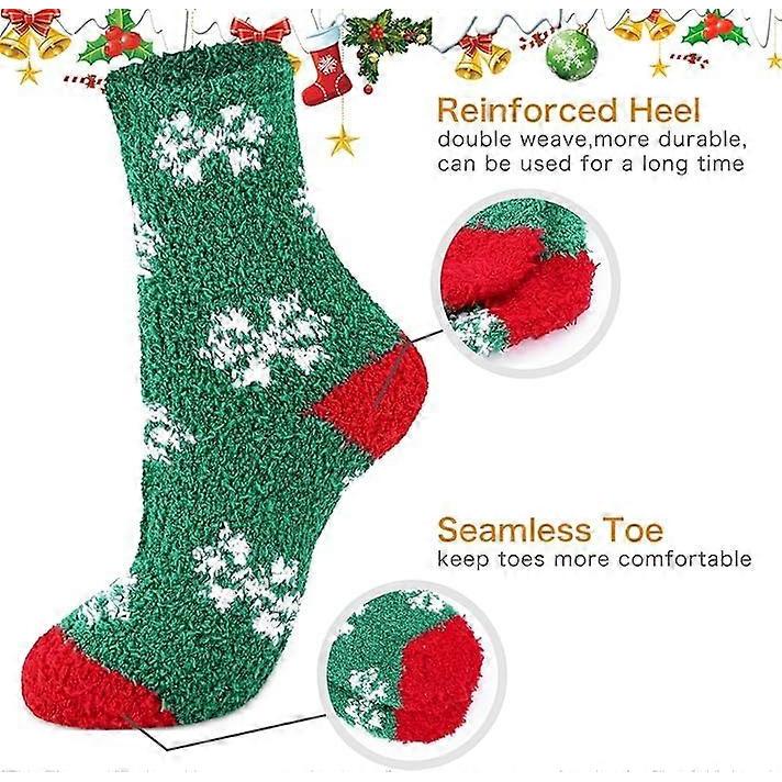 Christmas Fluffy Socks for Women, 5 Pairs Fuzzy Bed Socks Cozy Soft Slipper Socks Winter Socks Sleeping Warm Socks Gift for Christmas