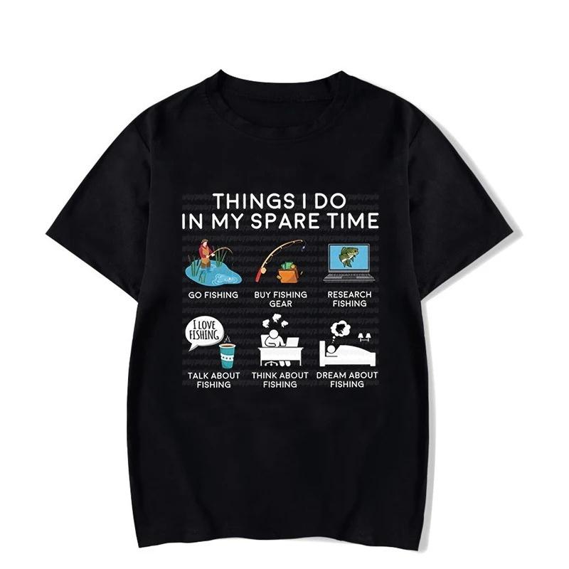 Summer Unisexs Alphabet Fish Pattern Printed Round Neck Tshirt 100 Cotton Soft Breathable Short Sleeve Fishing Enthusiast Gift