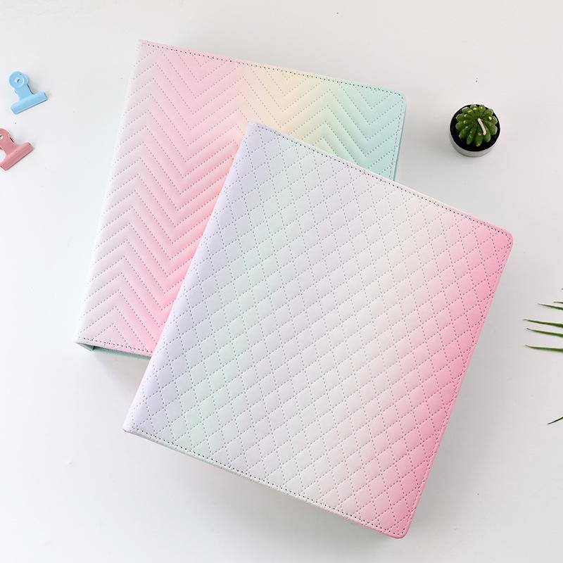 Macaron Gradient A5 Wide 3-Ring PU Leather Binder Photo Album for 3/4/6 Inch Cards, Large Capacity Loose-leaf Scrapbook