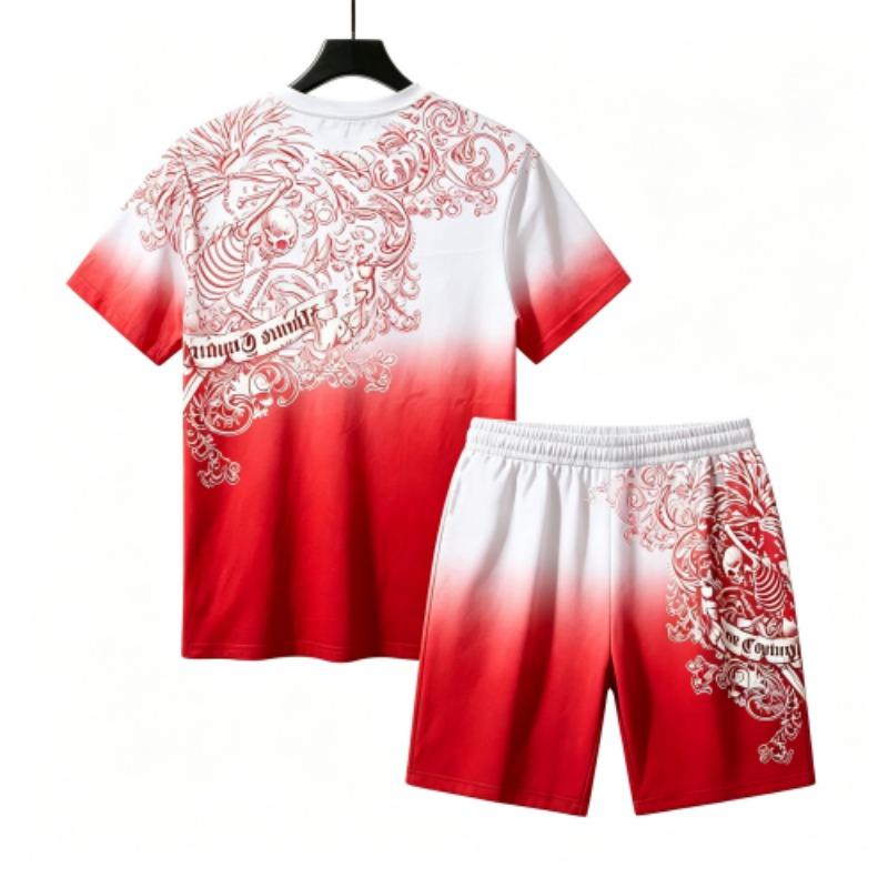 Summer European and American Street Kids Short Sleeved T-shirt Shorts Set 3D Letter Skull Print Boy's and Girl's Loose Casual Sports Suit