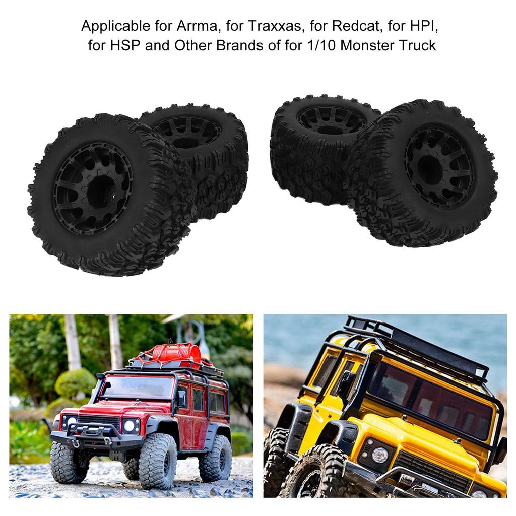 Set of 4 Replacement RC Monster Truck Tires for HPI, Rubber and Plastic, 12mm Hex, Durable, Crash-Resistant, for Home Use, Competitions, Trucks,