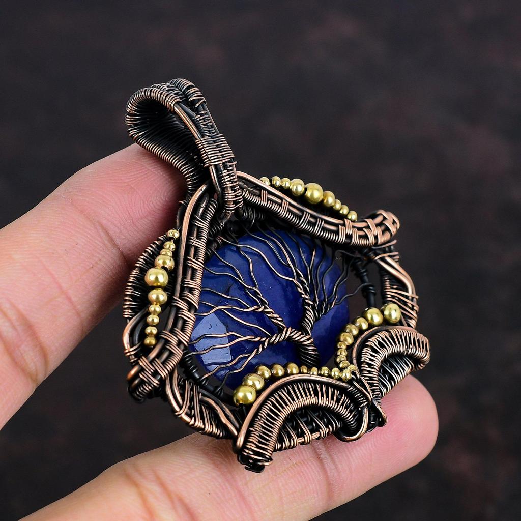 Baum des Lebens Facettierter Blauer Saphir Anhänger Kupferdraht gewickelter Anhänger Handgefertigter Anhänger Edelsteinschmuck Geschenke für Sie Anständiger Kupferschmuck