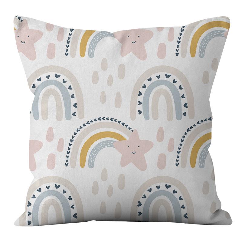 New Small and Fresh Rainbow Printed Pillowcase Home Petal Velvet Pillow Cushion Cover