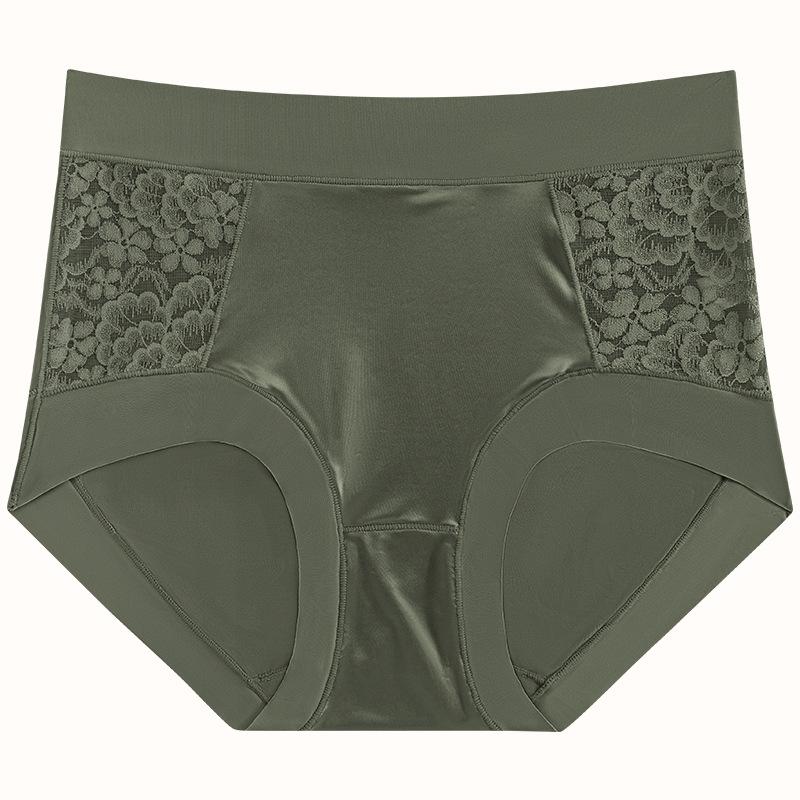 Plus Size Women's Summer Hollowed-out Lace Ice Silk Stitching Soft and Comfortable High Waist Traceless Panties