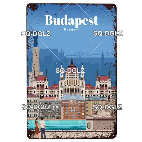 [SQ-DGLZ]Europa Stadt Metall Zeichen Vintage Plaque Platte Dekor Für Pub Bar Wand Dekor Zinn Zeichen Budapest/Moskau/Brügge Poster Geschenk