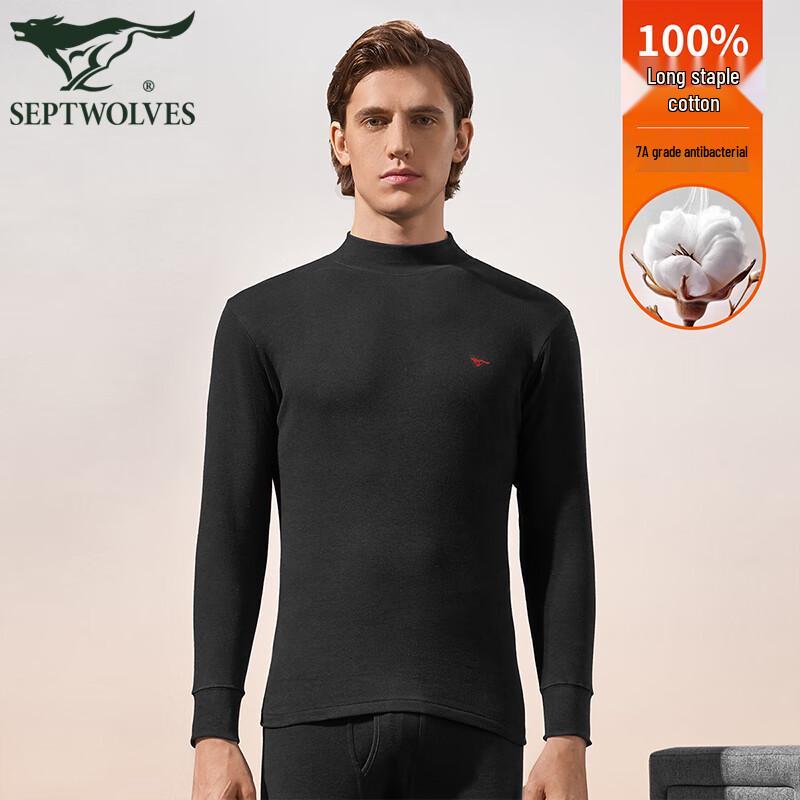 

Septwolves Men s Pure Cotton Mid-Neck Thermal Base Layer Top L (170)