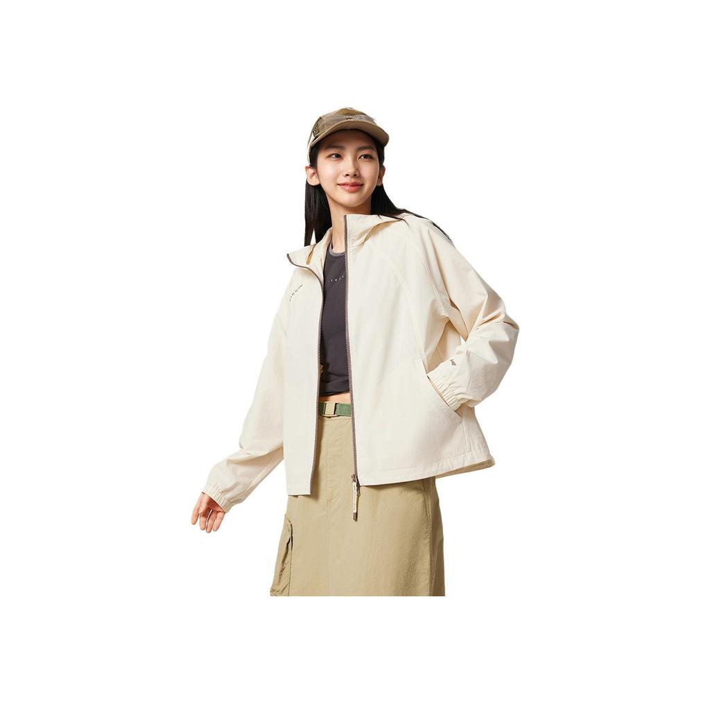Li-Ning Comfortable Casual Minimalist Solid Color Sports Hooded Zipper Windbreaker Women Outerwear Eggshell-Gray AFDVE68-1