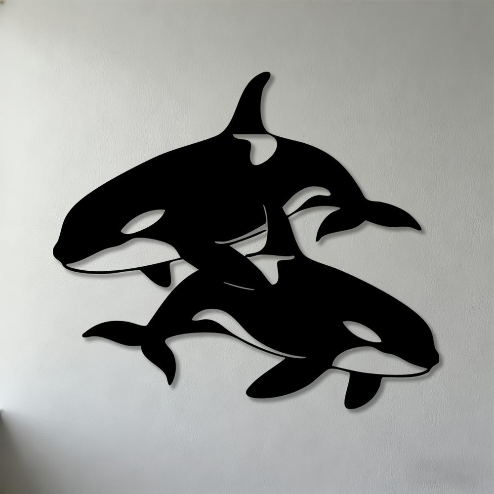 

2D Flat Orca Whale Metal Wall Art, 1pc, Sculpture for Living Room Bedroom Office Bathroom Decor 12in чёрный