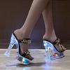 Damen Sandalen Ohne Absatz Leuchtendes Metall Hohe Absätze Dicke Absätze Plateau Modische Hohe Absätze Chaussure Femme