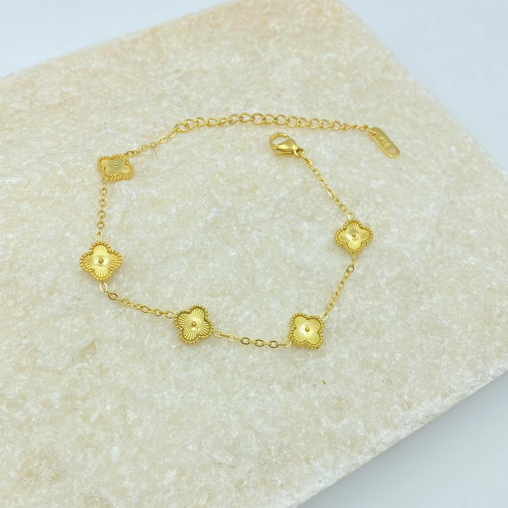 9MM Four-Leaf Clover Women's Bracelet Lucky Four-Leaf Clover Popular Influencer Style Fashionable Titanium Steel Non-Fading Bracelet