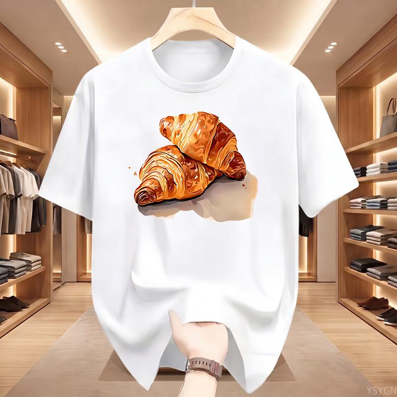 Funny Croissant Cat T-Shirt Novelty Cat Vs Croissant Meme Graphic Tee Short Sleeve Top Food Animal Tshirt Men Women